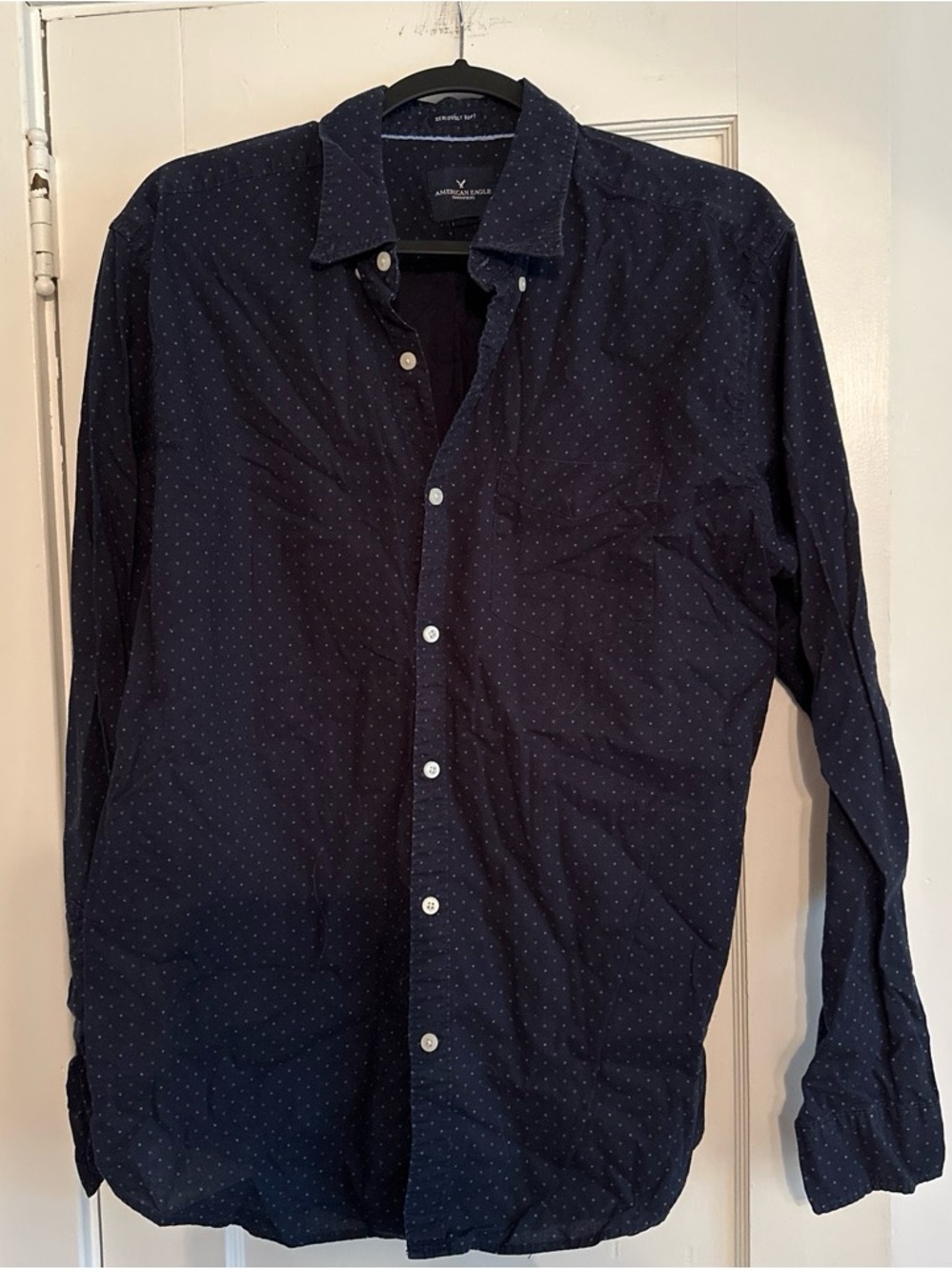 American Eagle Outfitters Navy Microdot Button-Down Shirt